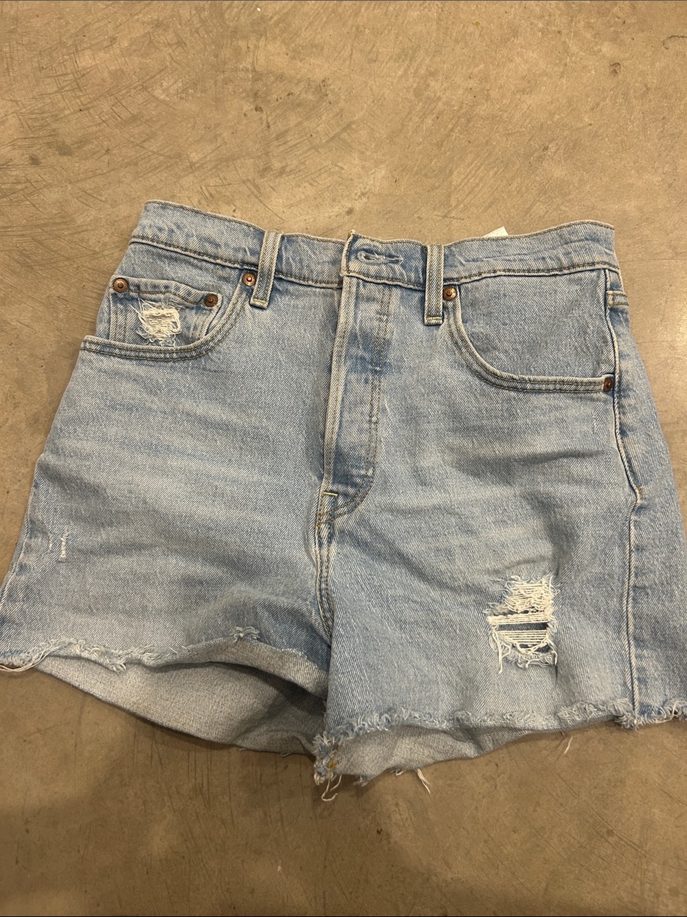 Levi's Light Blue Distressed High-Rise Denim Shorts